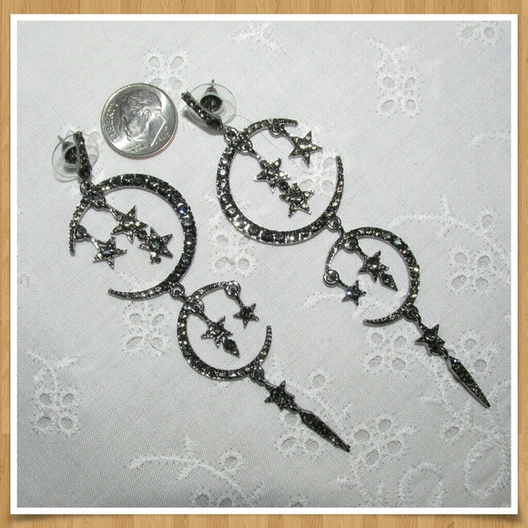 Jewelry - Black Moon & Star Rhinestone Earrings New